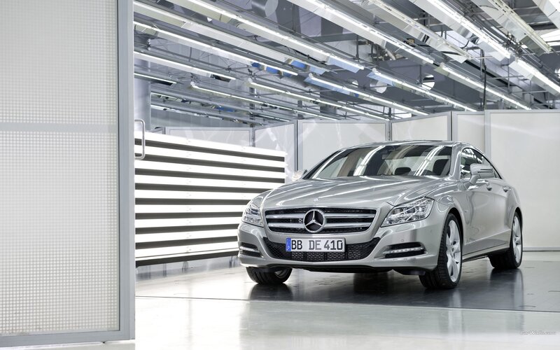 Silver Mercedes-Benz CLS in factory