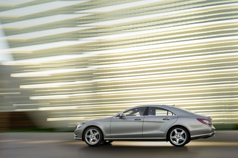Silver Mercedes-Benz CLS in motion
