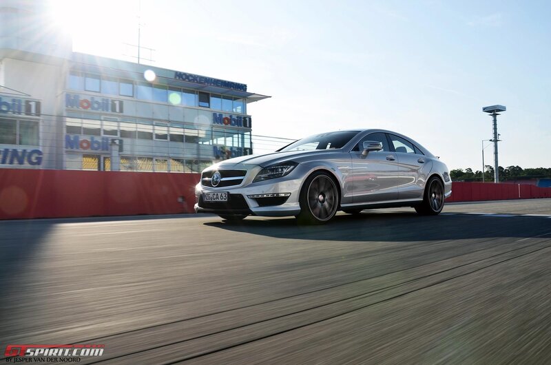 Silver Mercedes-Benz CLS on a racetrack