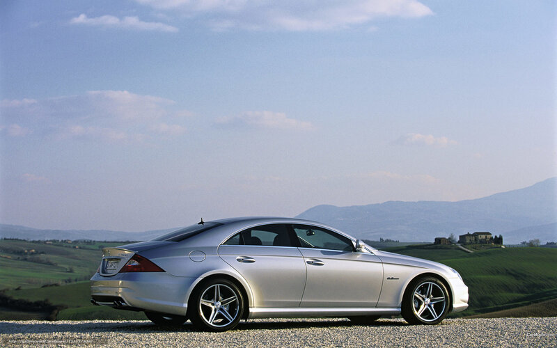 Silver Mercedes-Benz CLS parked in countryside