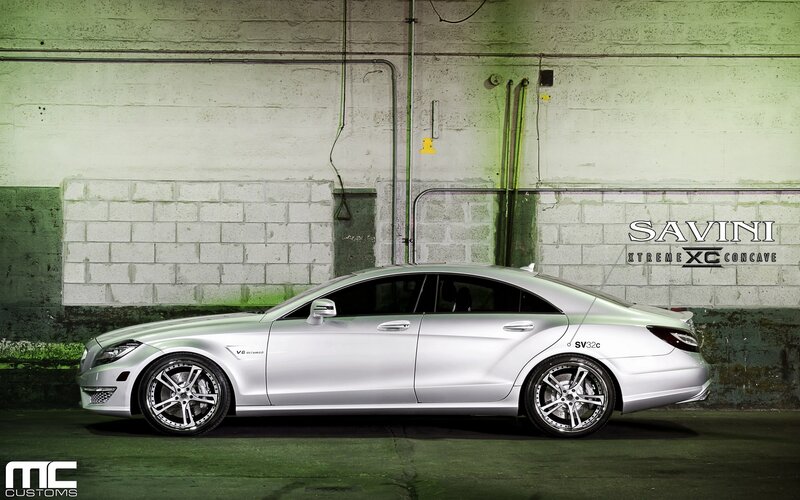 Silver Mercedes-Benz CLS with custom wheels