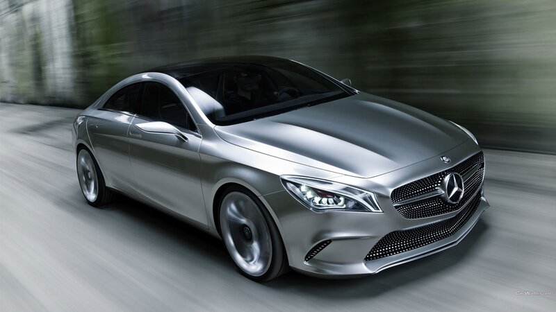 Silver Mercedes-benz Concept Car — Dynamic, 3d Render, Road, Grille
