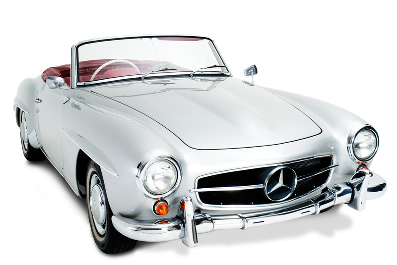 Silver Mercedes-Benz convertible