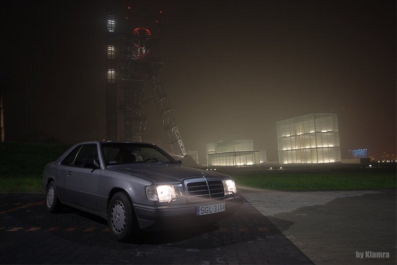 Silver Mercedes-Benz Coupe — Gray, Dramatic, Night, Photograph