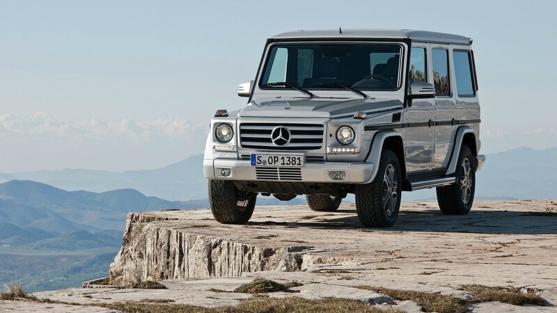 Silver Mercedes-Benz G-Class on a cliff