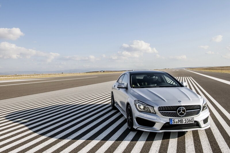 Silver Mercedes-Benz on a runway