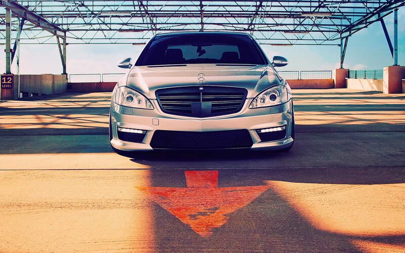 Silver Mercedes-benz Sedan — Dramatic, Afternoon, Photograph, Car, Parking Garage