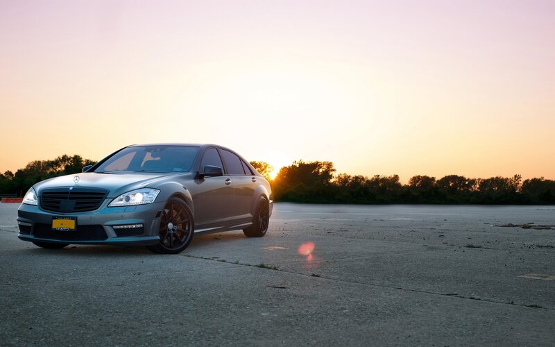 Silver Mercedes-benz Sedan — Gray, Dramatic, Sunset
