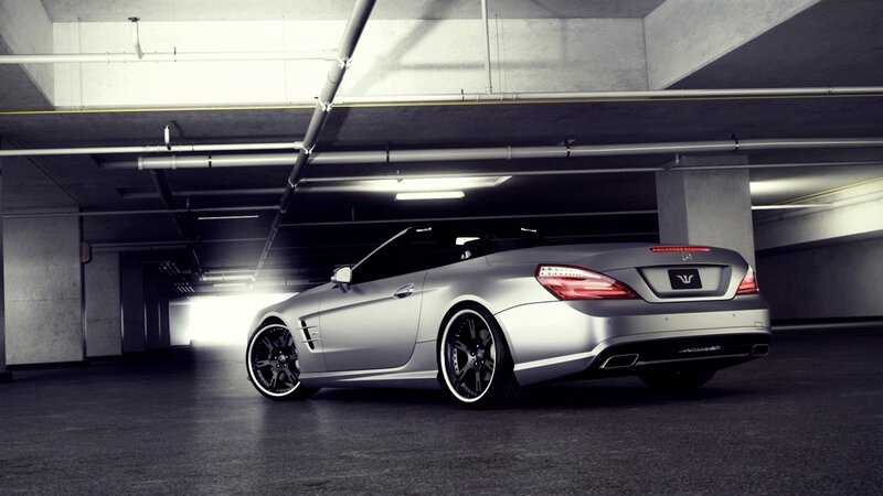 silver mercedes-benz sl500 in garage