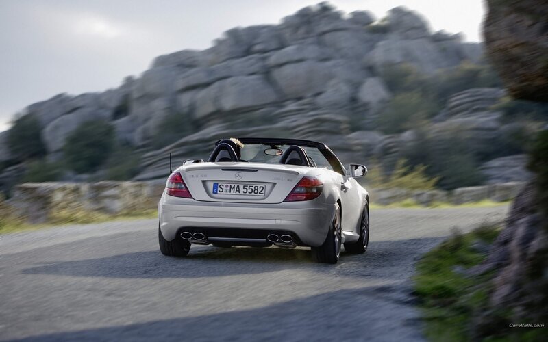 silver mercedes-benz slk driving