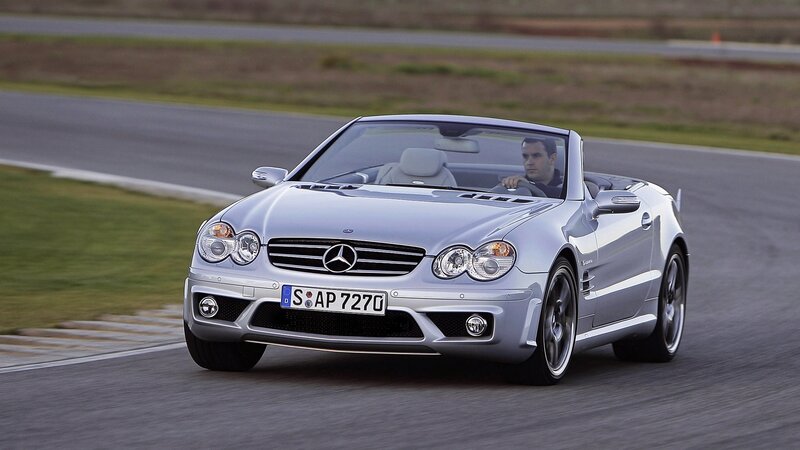 silver mercedes-benz slk on track