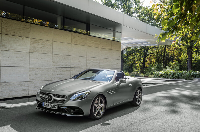 Silver Mercedes-Benz SLK parked