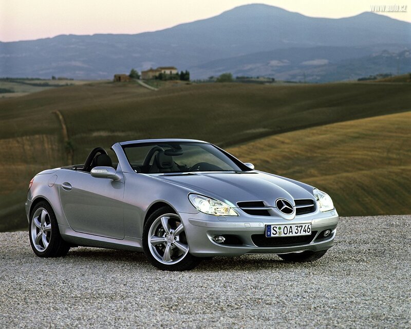 Silver Mercedes-Benz SLK parked in a field