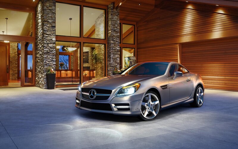 Silver Mercedes-Benz SLK parked outside