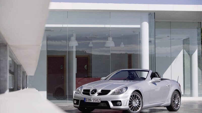 Silver Mercedes-Benz SLK parked outside