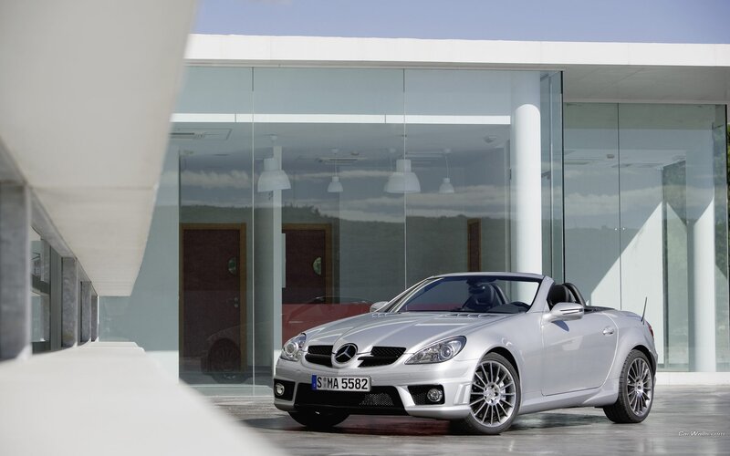 Silver Mercedes-Benz SLK parked outside