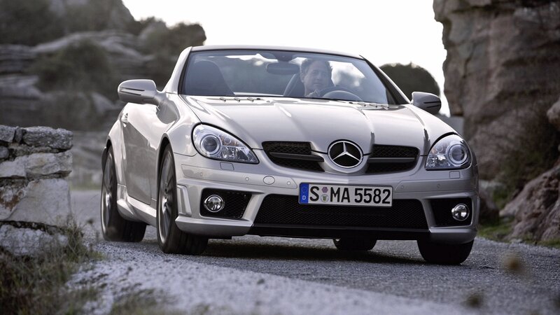 silver mercedes-benz slk roadster