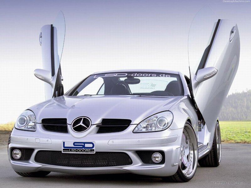Silver Mercedes-Benz SLK with gullwing doors