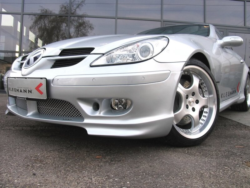 silver mercedes-benz slk with kleemann branding