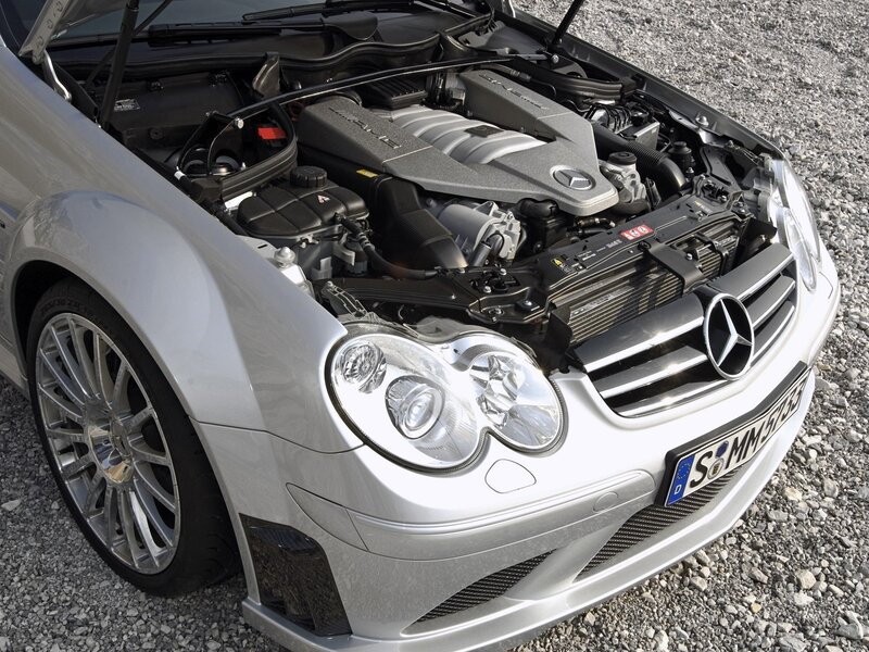 Silver Mercedes-Benz SLK with open hood
