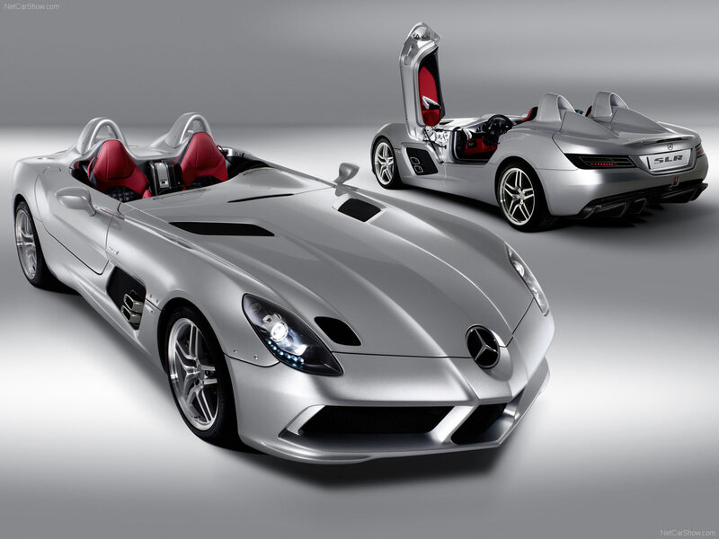 Silver Mercedes-benz Slr — Dramatic, Photograph, Red Seats, Gullwing Doors, Convertible