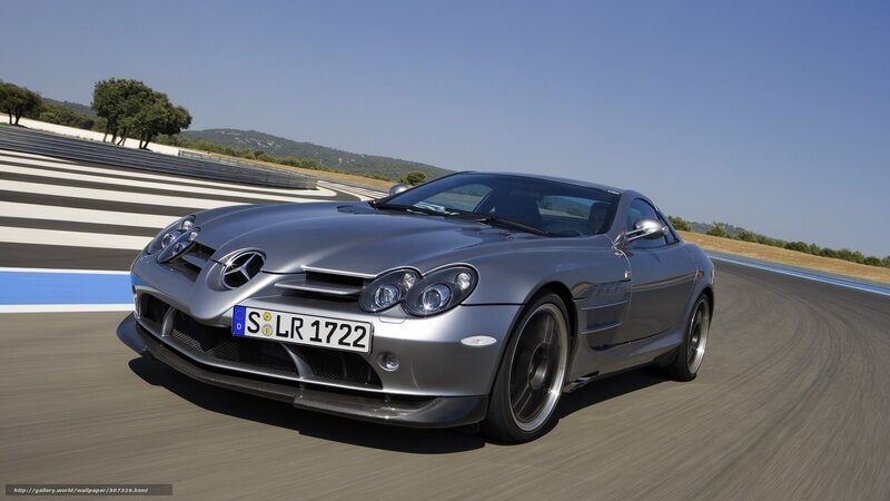 Silver Mercedes-Benz SLR on a racetrack