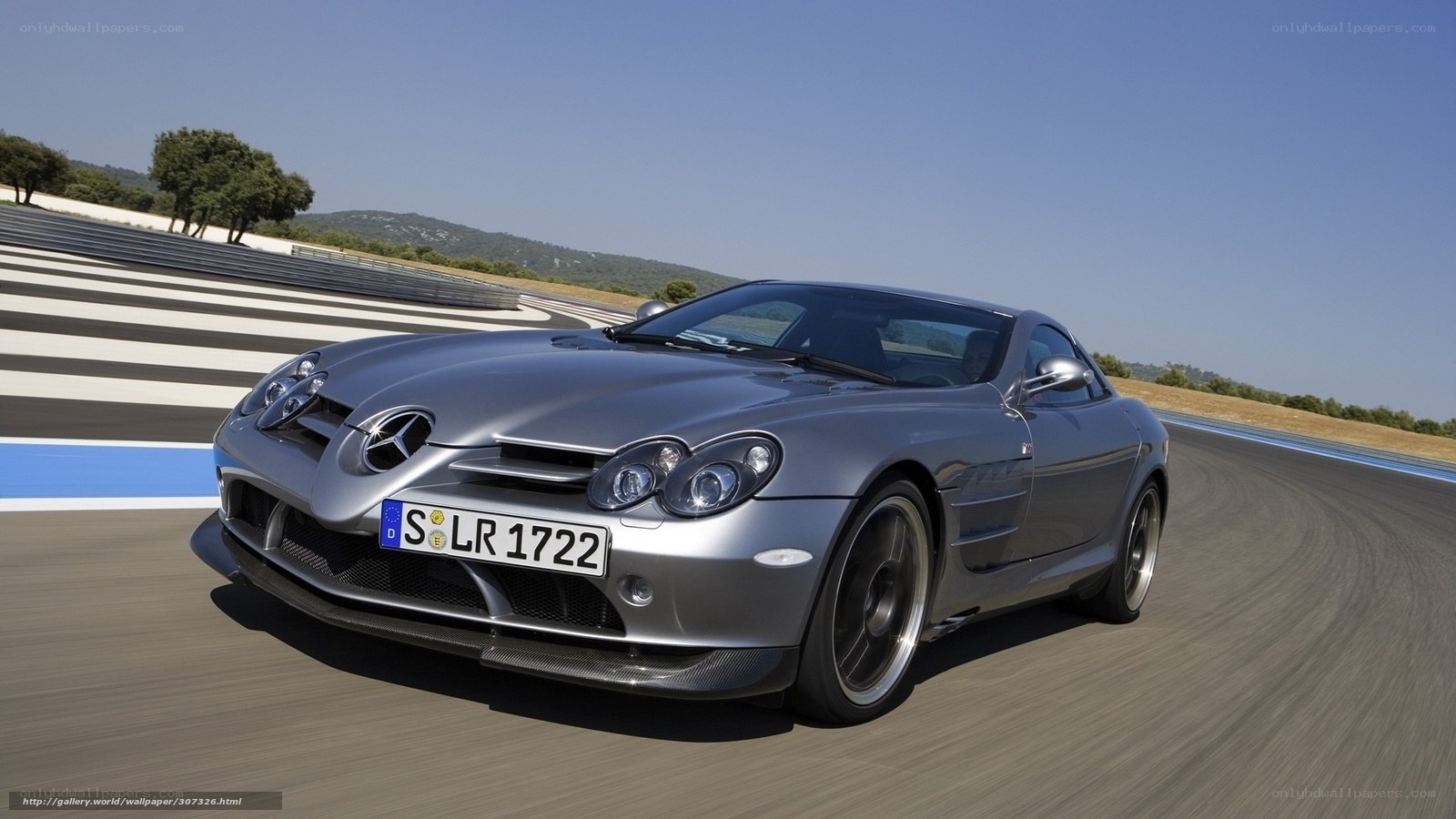Silver Mercedes-Benz SLR on a racetrack
