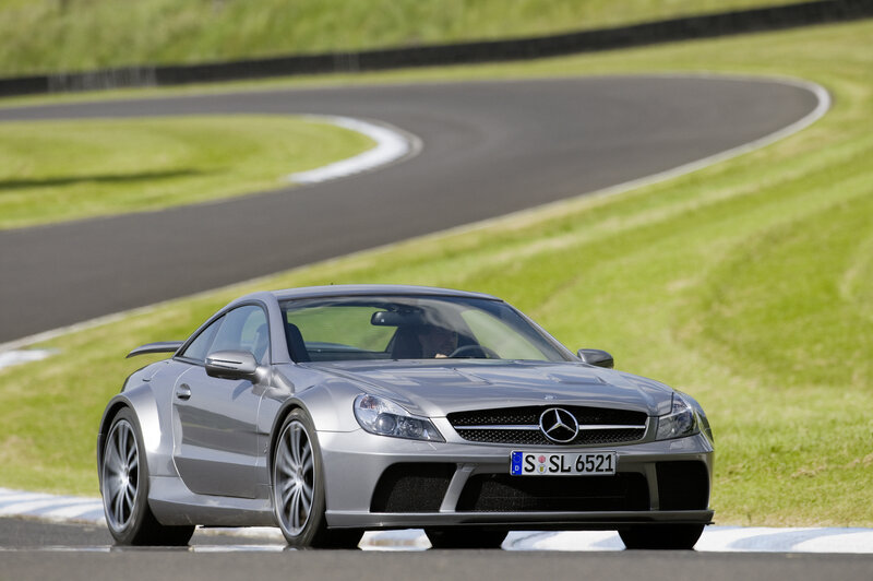 Silver Mercedes-Benz SLR on a racetrack