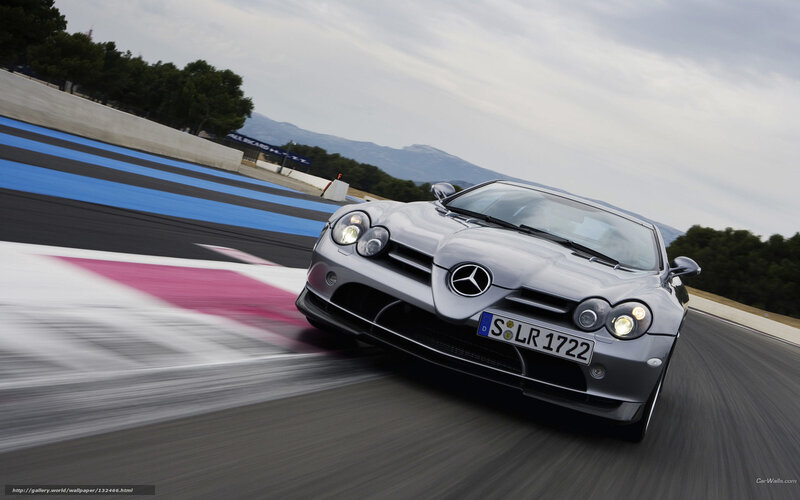 Silver Mercedes-Benz SLR on a racetrack