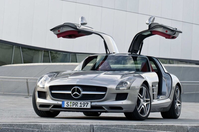 Silver Mercedes-Benz SLS AMG