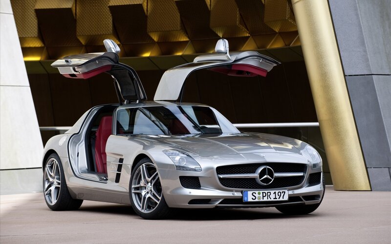 Silver Mercedes-Benz SLS AMG