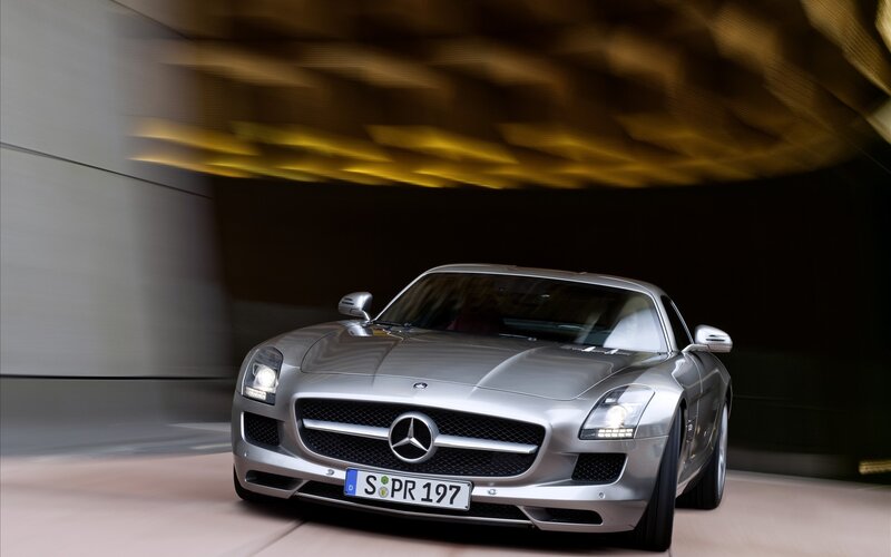Silver Mercedes-Benz SLS AMG