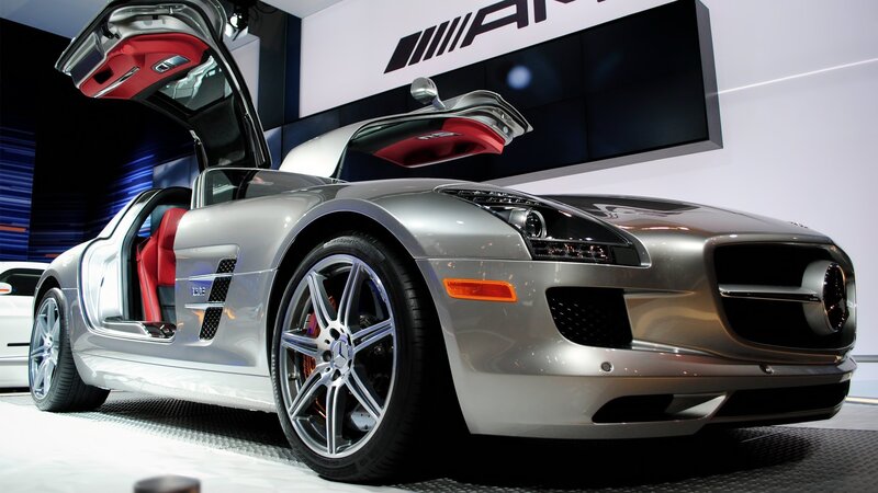 Silver Mercedes-Benz SLS AMG