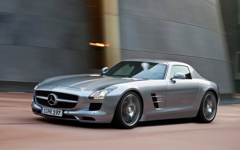 Silver Mercedes-Benz SLS AMG
