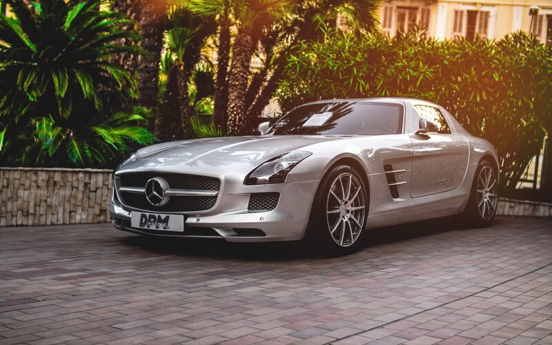 Silver Mercedes-Benz SLS AMG