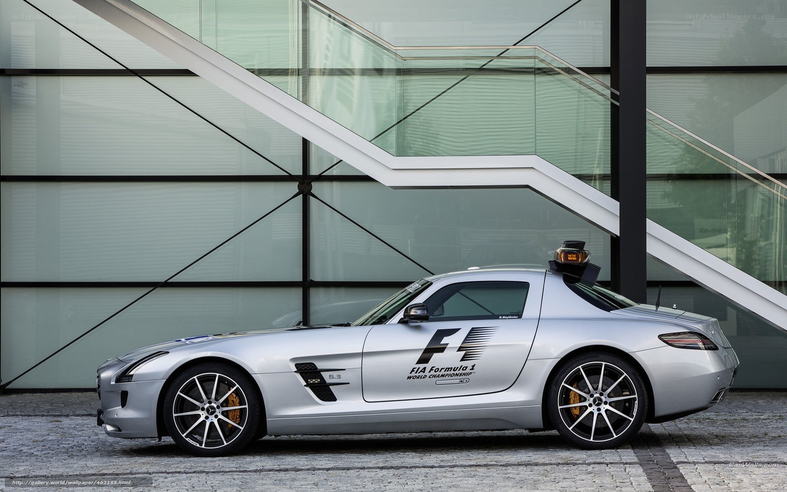 Silver Mercedes-Benz SLS AMG F1 car