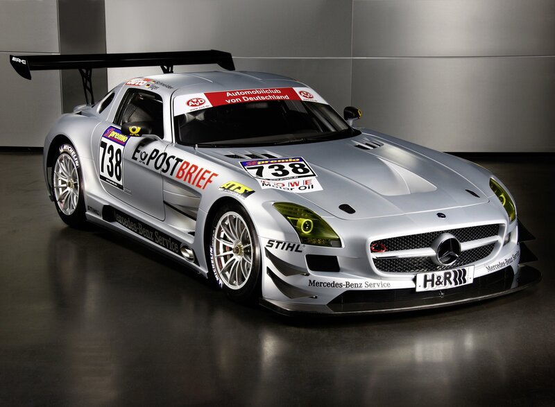 Silver Mercedes-Benz SLS AMG GT3