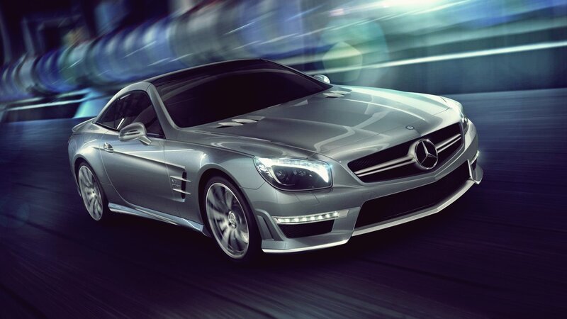 silver mercedes-benz sls amg in motion