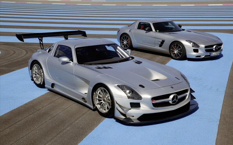 Silver Mercedes-Benz SLS AMG race cars