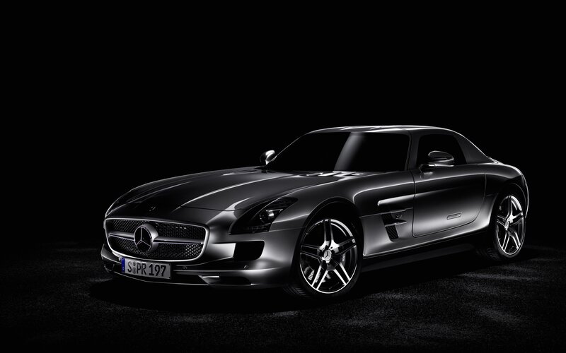 Silver Mercedes-benz Sports Car — Black, Dramatic, Photograph