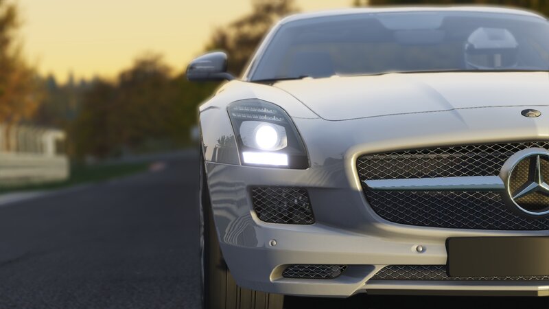 Silver Mercedes-benz Sports Car — Calm, Sunset