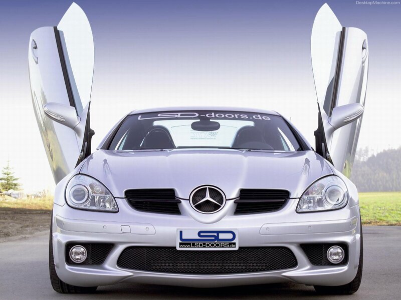 Silver Mercedes-Benz with gullwing doors