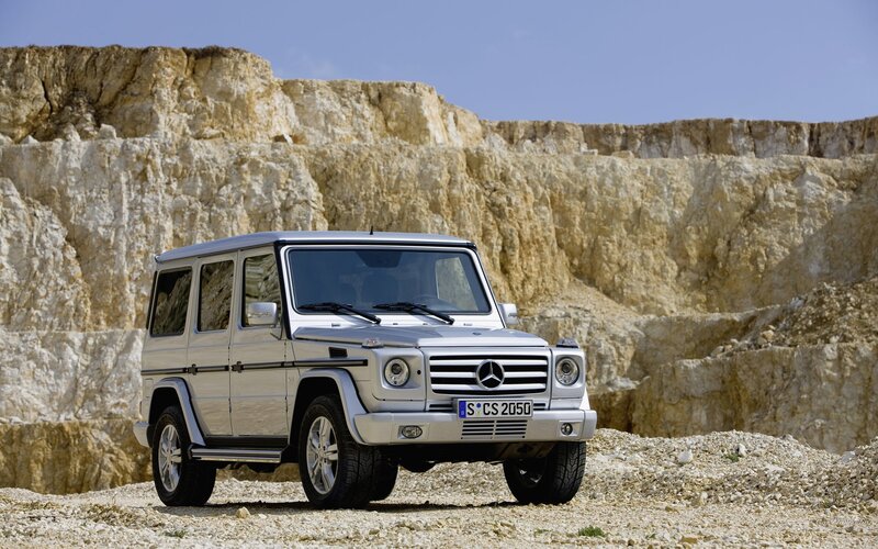 Silver Mercedes G-Wagon in quarry