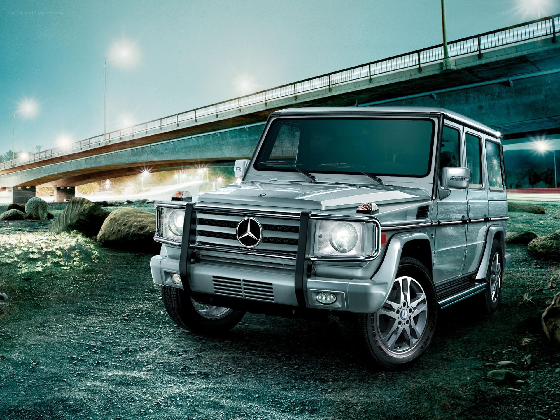 Silver Mercedes G-Wagon under bridge
