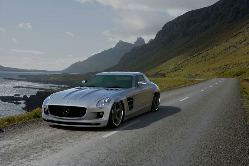 Silver Mercedes on coastal road