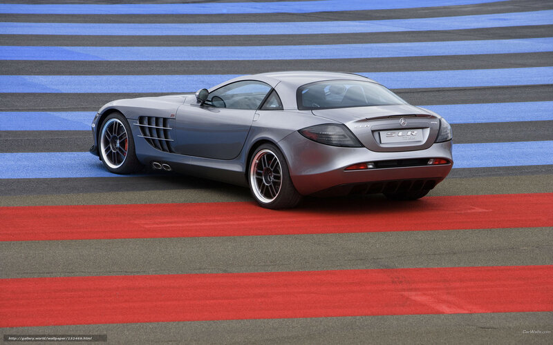Silver Mercedes SLR on racetrack