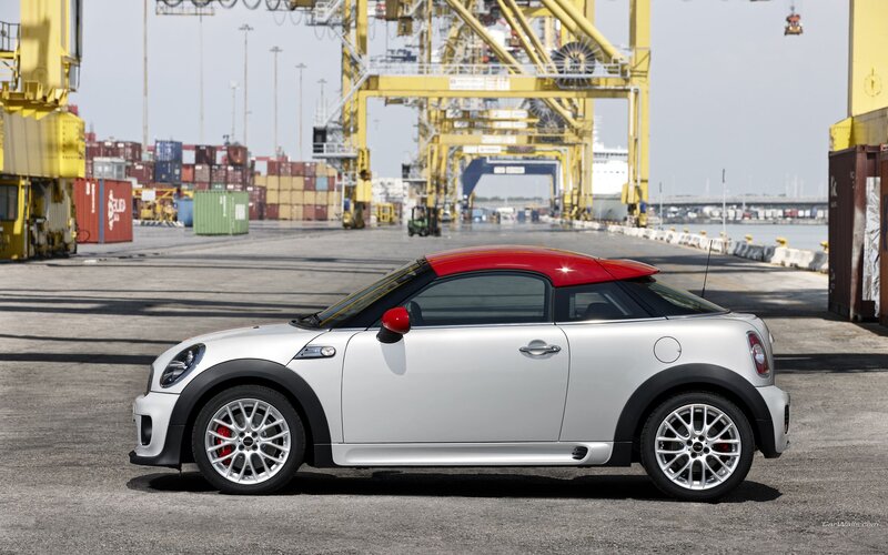 Silver MINI convertible at port