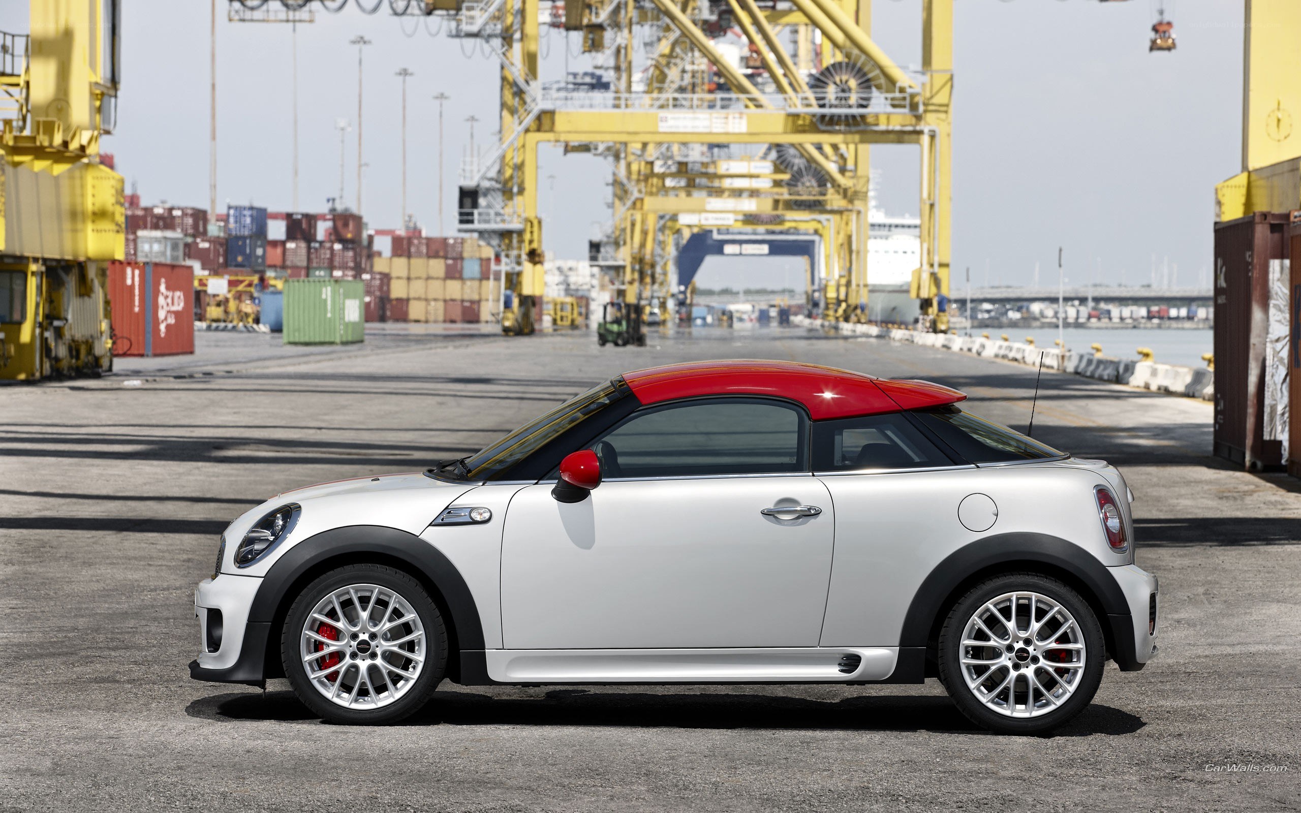 Silver MINI convertible at port
