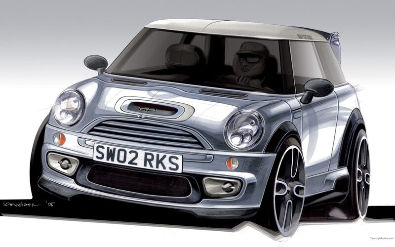 Silver Mini Cooper Car — Neutral, Illustration, Driver