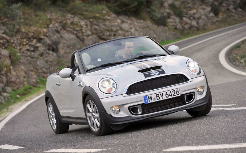 Silver Mini Cooper Convertible — Dynamic, Afternoon, Photograph, Driver, Road
